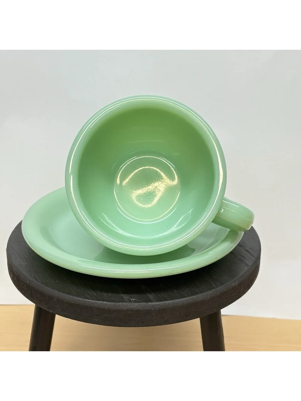 Vintage Fire-King Jadeite Heavy Restaurant Ware Coffee Cup Saucer Set